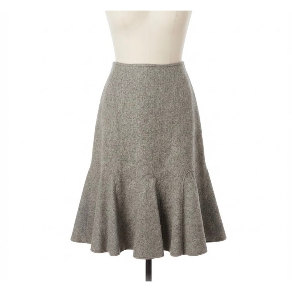 Ann Taylor Petite 12P Tweed Wool Blend Trumpet Flare Midi Skirt Brown Classic